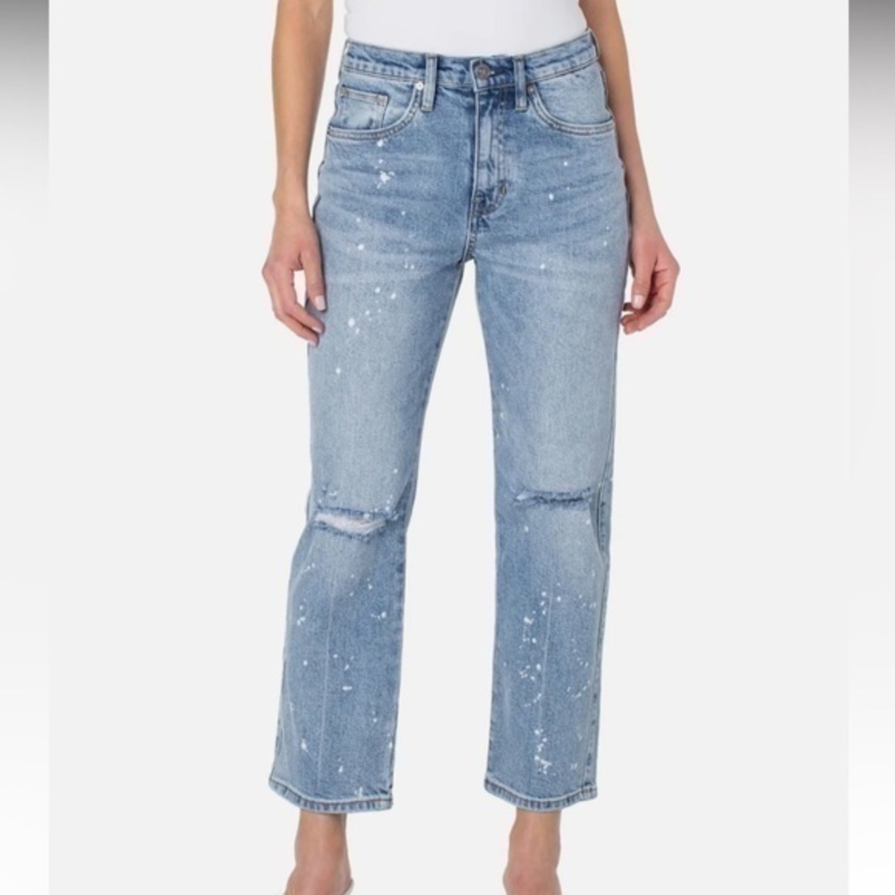 EARNEST SEWN 31 High-Rise Paint-Splattered Slim Jeans in Nori NWT